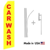 Yellow Car Wash Econo Flag | 16ft Aluminum Advertising Swooper Flag Kit with Hardware