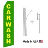 Green Car Wash Econo Flag | 16ft Aluminum Advertising Swooper Flag Kit with Hardware