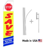 Stop Save Here Econo Flag | 16ft Aluminum Advertising Swooper Flag Kit with Hardware