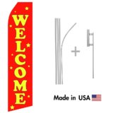Red Welcome Econo Flag | 16ft Aluminum Advertising Swooper Flag Kit with Hardware