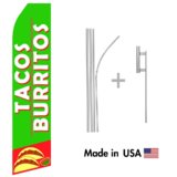 Tacos and Burritos Econo Flag | 16ft Aluminum Advertising Swooper Flag Kit with Hardware