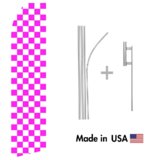 Magenta and White Checkered Econo Flag | 16ft Aluminum Advertising Swooper Flag Kit with Hardware