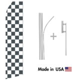 Black and White Checkered Econo Flag | 16ft Aluminum Advertising Swooper Flag Kit with Hardware