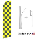 Black and Yellow Checkered Econo Flag | 16ft Aluminum Advertising Swooper Flag Kit with Hardware