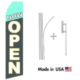 Now Open Econo Flag | 16ft Aluminum Advertising Swooper Flag Kit with Hardware