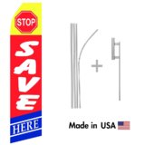 Stop Save Here Econo Flag | 16ft Aluminum Advertising Swooper Flag Kit with Hardware