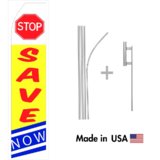 Stop Save Now Econo Flag | 16ft Aluminum Advertising Swooper Flag Kit with Hardware