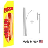 Fresh Hot Dogs Econo Flag | 16ft Aluminum Advertising Swooper Flag Kit with Hardware
