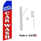 100% Hand Car Wash Econo Flag | 16ft Aluminum Advertising Swooper Flag Kit with Hardware