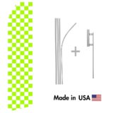Green and White Checkered Econo Flag | 16ft Aluminum Advertising Swooper Flag Kit with Hardware