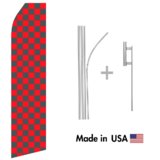 Red and Black Checkered Econo Flag | 16ft Aluminum Advertising Swooper Flag Kit with Hardware