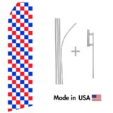 Red, Blue, and White Checkered Econo Flag | 16ft Aluminum Advertising Swooper Flag Kit with Hardware