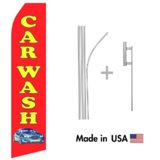 Red Car Wash Econo Flag | 16ft Aluminum Advertising Swooper Flag Kit with Hardware