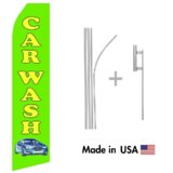 Green Car Wash Econo Flag | 16ft Aluminum Advertising Swooper Flag Kit with Hardware