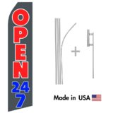 Open 24/7 Econo Flag | 16ft Aluminum Advertising Swooper Flag Kit with Hardware