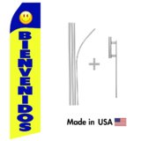 Blue Yellow Bienvenidos Econo Flag | 16ft Aluminum Advertising Swooper Flag Kit with Hardware