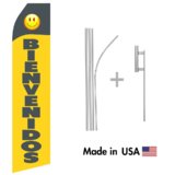 Black Yellow Bienvenidos Econo Flag | 16ft Aluminum Advertising Swooper Flag Kit with Hardware