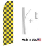 Black and Yellowed Checkered Econo Flag | 16ft Aluminum Advertising Swooper Flag Kit with Hardware