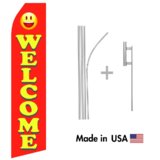 Orange Welcome Econo Flag | 16ft Aluminum Advertising Swooper Flag Kit with Hardware