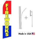 Red, White, and Blue Fireworks Econo Flag | 16ft Aluminum Advertising Swooper Flag Kit with Hardware