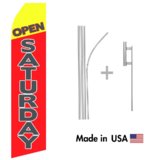 Red Open Saturday Econo Flag | 16ft Aluminum Advertising Swooper Flag Kit with Hardware