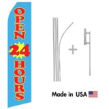 Blue Open 24 Hours Econo Flag | 16ft Aluminum Advertising Swooper Flag Kit with Hardware