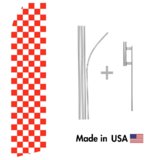 Orange Checkered Econo Flag | 16ft Aluminum Advertising Swooper Flag Kit with Hardware