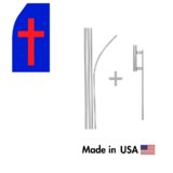 Blue Red White Cross Econo Flag | 16ft Aluminum Advertising Swooper Flag Kit with Hardware