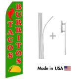 Tacos and Burritos Econo Flag | 16ft Aluminum Advertising Swooper Flag Kit with Hardware
