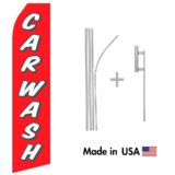 Red Car Wash Econo Flag | 16ft Aluminum Advertising Swooper Flag Kit with Hardware