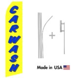 Yellow Car Wash Econo Flag | 16ft Aluminum Advertising Swooper Flag Kit with Hardware