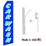 Blue Car Wash Econo Flag | 16ft Aluminum Advertising Swooper Flag Kit with Hardware