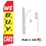 We Buy Cars Econo Flag | 16ft Aluminum Advertising Swooper Flag Kit with Hardware