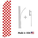 Grey and Red Checkered Econo Flag | 16ft Aluminum Advertising Swooper Flag Kit with Hardware