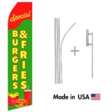 Burger and Fries Special Econo Flag | 16ft Aluminum Advertising Swooper Flag Kit with Hardware