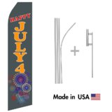 Happy July 4 Econo Flag | 16ft Aluminum Advertising Swooper Flag Kit with Hardware