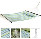 Best Deal Depot Hammock Quilted Fabric with Pillow Spreader Bar Heavy Duty New Blue/Green